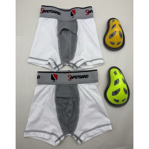 2pc Safetgard Boys Boxer Brief White/Grey w/ Cage Cup, Size SM Boys *READ desc..